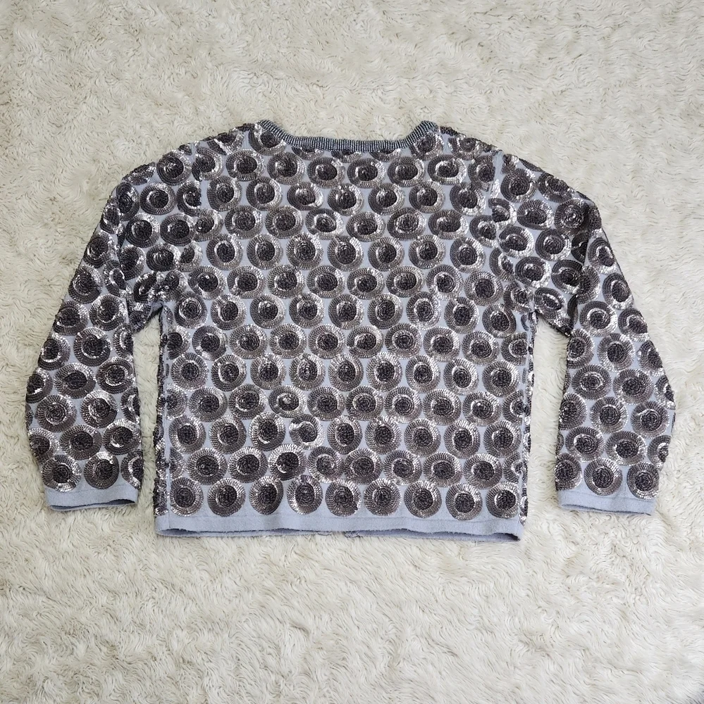BODEN Limited Edition Beaded Cotton Cardigan Silk lined Gray Blue Silver Size 4 - Picture 4 of 11